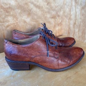 Frye Carson Oxford vintage Brown Leather Lace Up Derby Loafer Shoes